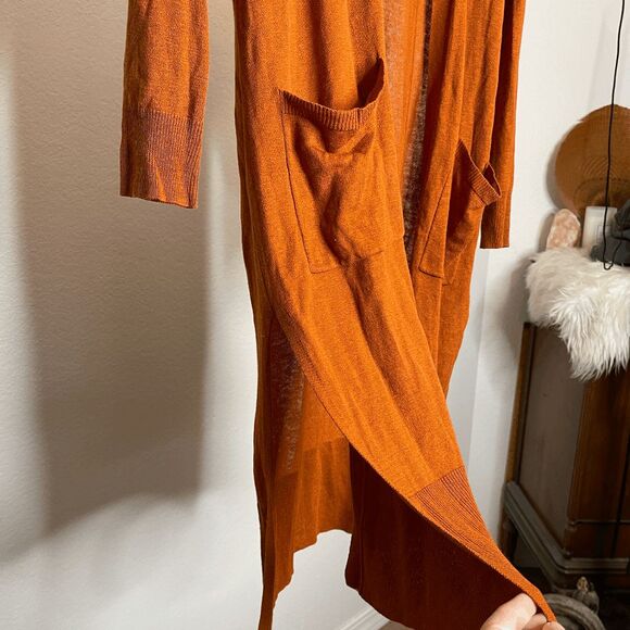 A New Day Orange Duster Cardigan Long Sleeve Open Front Pockets Knit Small - Picture 3 of 8